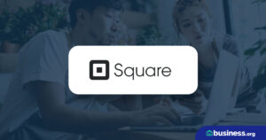 square logo on faded background